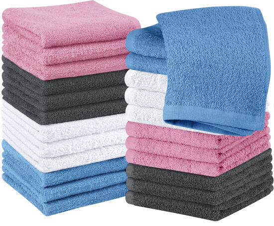 Picture of Utopia Towels 24 Pack Cotton Washcloths - 100% Ring Spun Cotton, Premium Quality Flannel Face Cloths, Highly Absorbent and Soft Feel Fingertip Towels (White, Grey, Electric Blue, Pink)