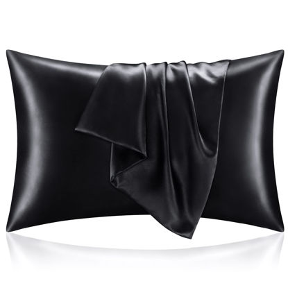 Picture of BEDELITE Satin Pillowcase for Hair and Skin, Super Soft and Cooling Similar to Silk Pillow Cases 2 Pack with Envelope Closure, Gift for Women Men(20"x30" Queen Size, Black)