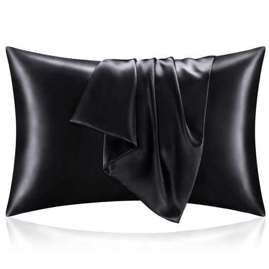 Picture of BEDELITE Satin Pillowcase for Hair and Skin, Super Soft and Cooling Similar to Silk Pillow Cases 2 Pack with Envelope Closure, Gift for Women Men(20"x30" Queen Size, Black)
