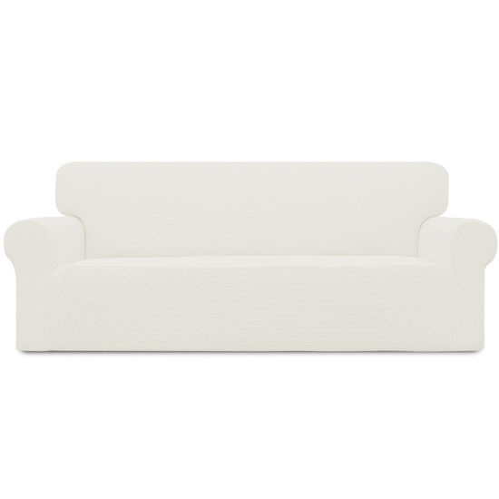 Picture of Easy-Going Stretch Sofa Slipcover 1-Piece Sofa Cover Furniture Protector Couch Soft with Elastic Bottom for Kids, Polyester Spandex Jacquard Fabric Small Checks (Sofa, Cream)