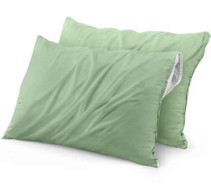 Picture of Utopia Bedding Waterproof Pillow Protector Zippered (2 Pack) Queen Sage - Bed Bug Proof Pillow Encasement 20 x 28 Inches