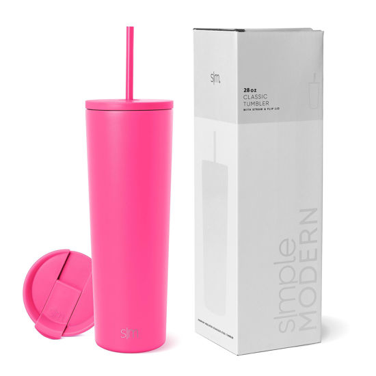 Picture of Simple Modern Insulated Tumbler with Lid and Straw | Iced Coffee Cup Reusable Stainless Steel Water Bottle Travel Mug | Gifts for Women Men Her Him | Classic Collection | 28oz | Raspberry Vibes