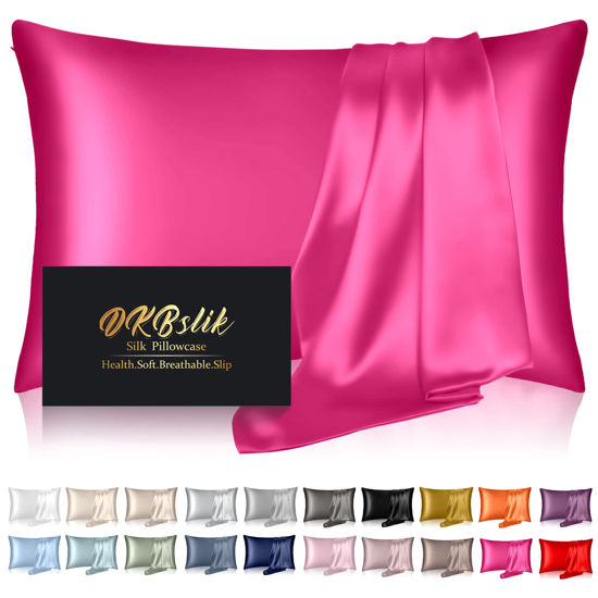 Picture of Silk Pillowcase for Hair and Skin, Mulberry Silk Pillow Cases King Size, Anti Acne Cooling Sleep Both Sides Natural Silk Satin Pillow Case Covers with Hidden Zipper, Gifts for Women Men, Hot Pink
