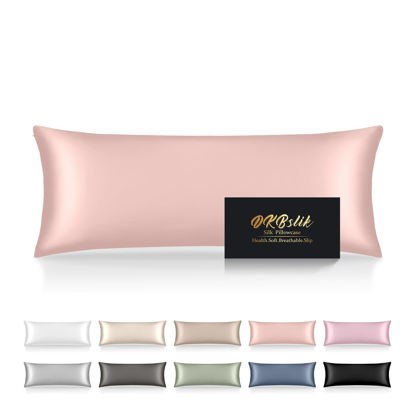 Picture of Silk Body Pillow Cases, Mulberry Silk Body Pillow Cover with Zipper, Smooth, Anti Acne, Cooling Sleep Both Sides Natural Silk Satin 20x54 Body Pillowcase, Gifts for Women Men, Coral