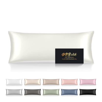 Picture of Silk Body Pillow Cases, Mulberry Silk Body Pillow Cover with Zipper, Smooth, Anti Acne, Cooling Sleep Both Sides Natural Silk Satin 20x54 Body Pillowcase, Gifts for Women Men, Ivory