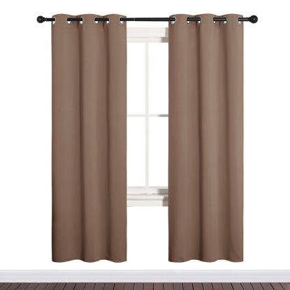 Picture of NICETOWN Blackout Window Curtains and Drapes for Kitchen, Window Treatment Thermal Insulated Solid Grommet Blackout Drapery Panels (Set of 2, 34 by 72 inches, Cappuccino)