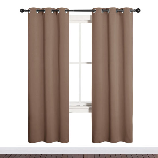 Picture of NICETOWN Blackout Window Curtains and Drapes for Kitchen, Window Treatment Thermal Insulated Solid Grommet Blackout Drapery Panels (Set of 2, 34 by 72 inches, Cappuccino)
