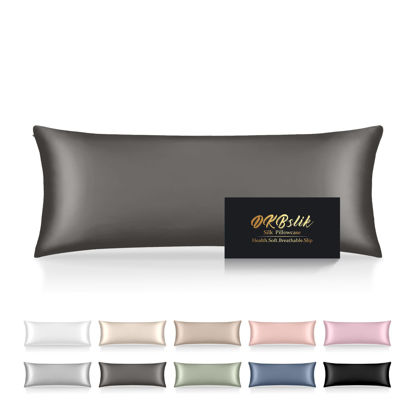 Picture of Silk Body Pillow Cases, Mulberry Silk Body Pillow Cover with Zipper, Smooth, Anti Acne, Cooling Sleep Both Sides Natural Silk Satin 20x54 Body Pillowcase, Gifts for Women Men, Dark Gray