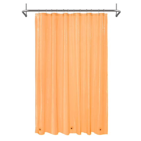 Picture of Mrs Awesome Clear Orange Shower Curtain Liner with 3 Magnets, 72x72 Premium Flexible Sturdy Plastic Shower Curtain for Bathroom Lightweight & Waterproof, Clear Orange