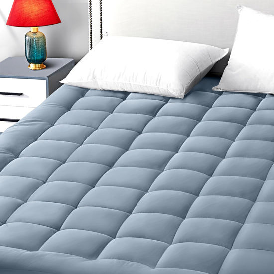 Picture of EASELAND California King Mattress Pad Pillow Top Mattress Cover Quilted Fitted Mattress Protector Long 8-21" Deep Pocket Cooling Mattress Topper (72x84 Inches, Dusty Blue)
