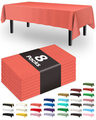 Picture of Pureegg Plastic Table Cloth Disposable - 8 Packs, Table Cloth for Retangle Table, 54"x108" Decorative Tablecloth for Parties, Picnics, Camping, Waterproof & Stain-Resistant, Orange