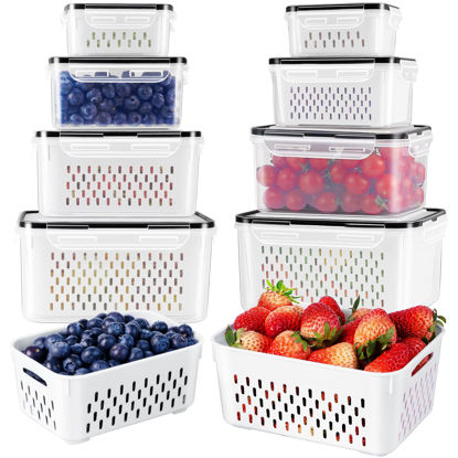 Picture of 8 PCS Fruit Storage Containers for Fridge with Removable Colander, Airtight Food Storage Container, Dishwasher Safe Produce Saver Container for Refrigerator, Keep Berry Fruit Vegetable Fresh Longer…