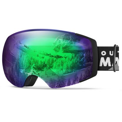 Picture of OutdoorMaster Ski Goggles PRO - Frameless, Interchangeable Lens 100% UV400 Protection Snow Goggles for Men & Women (BlackFrame RevoGreenLens VLT32%)