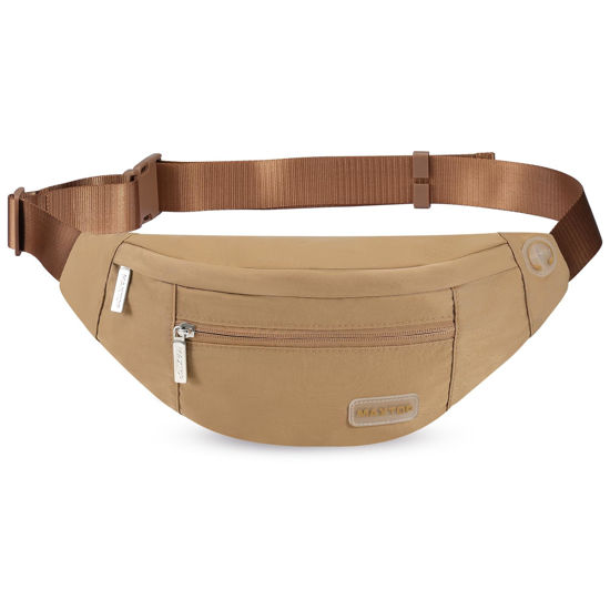 Picture of Fanny Pack Shoulder Sling Bag for Men Women, Crossbody Bag for Travel Running Fitness Workout Khaki Waist Pack with Adjustable Straps
