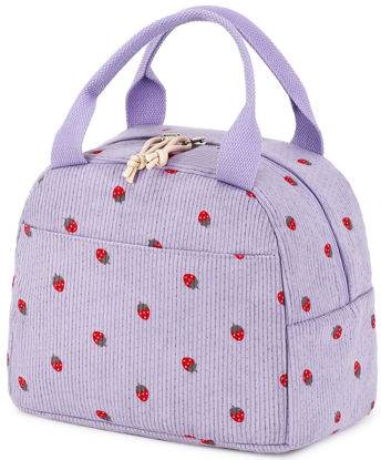 Picture of Bluboon Lunch Bag for Women Men Cute Corduroy Lunch Tote Bags Reusable Insulated Lunch Box Large Capacity Reusable Insulated Cooler for Work Picnic or Travel (Corduroy strawberry purple)