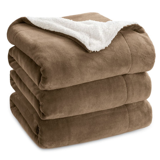 Picture of Bedsure Sherpa Fleece Blankets King Size for Bed - Thick and Warm Blanket for Winter, Soft Fuzzy Plush King Blanket for All Seasons, Camel, 108x90 Inches