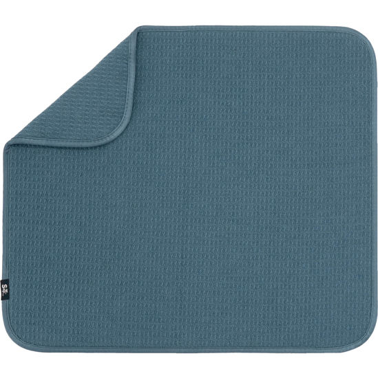 Picture of S&T INC. Dish Drying Mat, Highly Absorbent Microfiber Kitchen Counter Mat, Dish Drying Pad for Dishes, Utensils, Pots and Pans, Large 16" x 18", Tapestry Blue