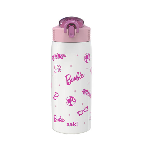 Picture of Zak Designs Barbie Water Bottle for Travel and At Home, 19 oz Vacuum Insulated Stainless Steel with Locking Spout Cover, Built-In Carrying Loop, Leak-Proof Design (Barbie)