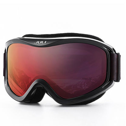 Picture of Juli Ski Goggle/Snow Snowboard Goggles for Men, Women & Youth - 100% UV Protection Anti-Fog Dual Lens(Black Frame+13% VLT Red Len)