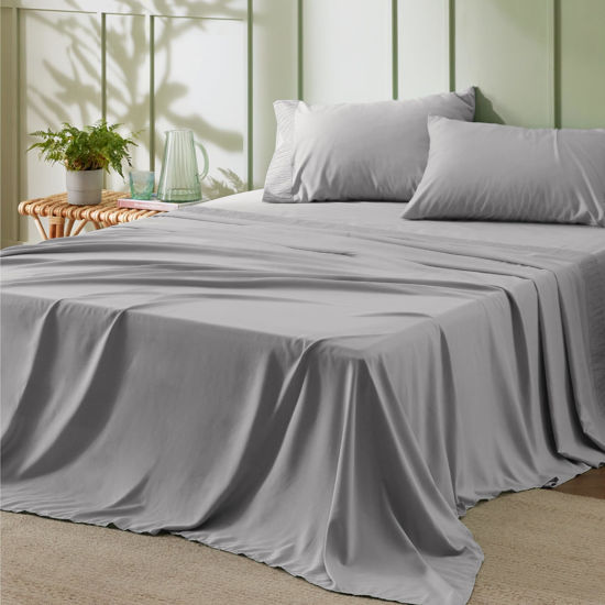 Picture of Bedsure Full Size Bed Sheets - 4 Pieces Soft Full Sheet Set - Breathable & Cooling - Hotel Luxury - Easy Care Polyester Microfiber Bedding for Women, Men, Grey
