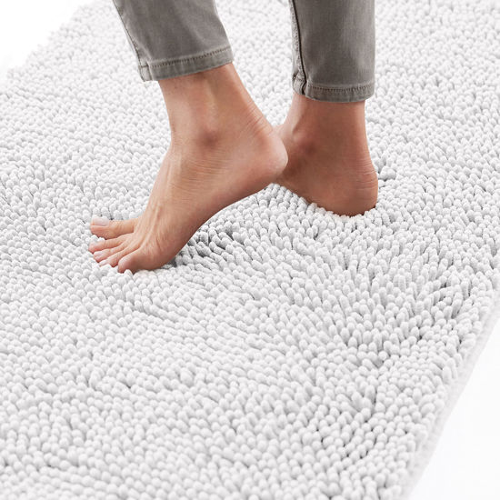 Picture of Gorilla Grip Bath Rug 54x24, Thick Soft Absorbent Chenille, Rubber Backing Quick Dry Microfiber Mats, Machine Washable Rugs for Shower Floor, Bathroom Runner Bathmat Accessories Decor, White