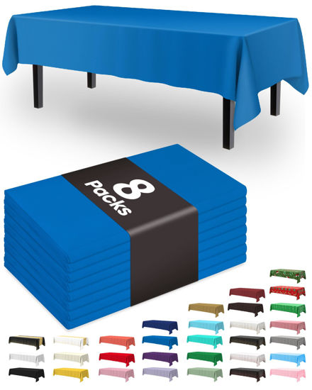Picture of Pureegg Plastic Table Cloth Disposable - 8 Packs, Table Cloth for Retangle Table, 54"x108" Decorative Tablecloth for Parties, Picnics, Camping, Waterproof & Stain-Resistant, Blue