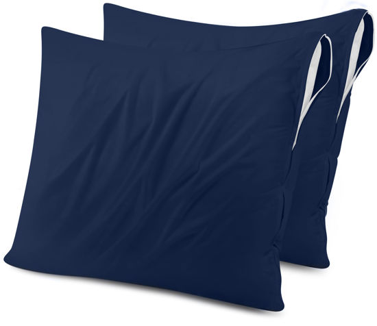 Picture of Utopia Bedding Waterproof Throw Pillow Protectors (No Pillow Inserts) with Zipper European (2 Pack, Navy Blue), Outdoor Bed Couch Decorative Pillow Encasement Covers