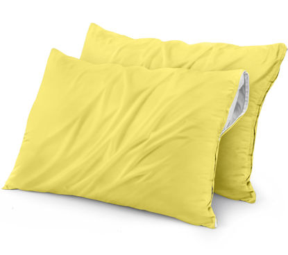 Picture of Utopia Bedding Waterproof Pillow Protectors Zippered (2 Pack, Yellow) King Size, Zippered Pillowcases, Bed Bug Proof Pillow Encasement Covers 20 x 38 Inches