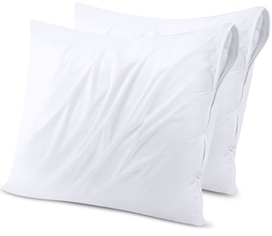 Picture of Utopia Bedding Waterproof Throw Pillow Protectors (No Pillow Inserts) with Zipper 18 x 18 Inches (2 Pack, White), Bed Bug Proof Outdoor Bed Couch Decorative Pillow Encasement Covers