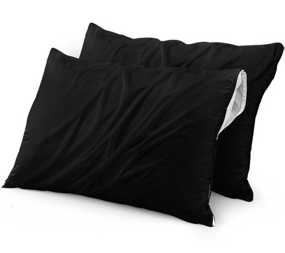 Picture of Utopia Bedding Waterproof Pillow Protectors Zippered (2 Pack, Black) Standard Size, Zippered Pillowcases, Bed Bug Proof Pillow Encasement Covers 20 x 26 Inches