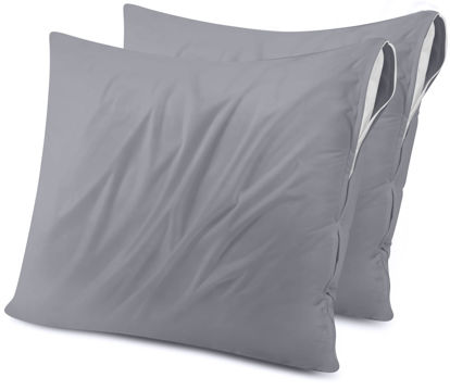 Picture of Utopia Bedding Waterproof Throw Pillow Protectors (No Pillow Inserts) with Zipper European (2 Pack, Grey), Outdoor Bed Couch Decorative Pillow Encasement Covers