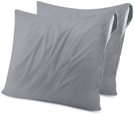 Picture of Utopia Bedding Waterproof Throw Pillow Protectors (No Pillow Inserts) with Zipper European (2 Pack, Grey), Outdoor Bed Couch Decorative Pillow Encasement Covers