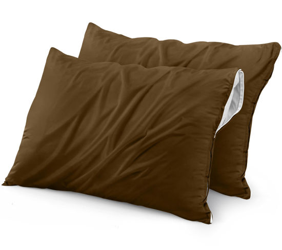 Picture of Utopia Bedding Waterproof Pillow Protectors Zippered (2 Pack, Mocha) Standard Size, Zippered Pillowcases, Bed Bug Proof Pillow Encasement Covers 20 x 26 Inches