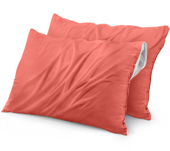 Picture of Utopia Bedding Waterproof Pillow Protectors Zippered (2 Pack, Coral) King Size, Zippered Pillowcases, Bed Bug Proof Pillow Encasement Covers 20 x 38 Inches