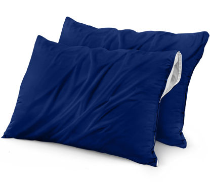 Picture of Utopia Bedding Waterproof Pillow Protectors Zippered (2 Pack, Royal Blue) Standard Size, Zippered Pillowcases, Bed Bug Proof Pillow Encasement Covers 20 x 26 Inches