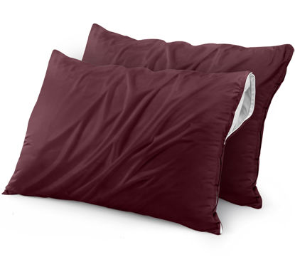 Picture of Utopia Bedding Waterproof Pillow Protectors Zippered (2 Pack, Burgundy) King Size, Zippered Pillowcases, Bed Bug Proof Pillow Encasement Covers 20 x 38 Inches