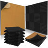 Picture of 12 Pack Self-Adhesive Acoustic Panels 1 X 12 X 12 Inches - Acoustic Foam - Studio Foam Wedges - High Density Panels - Soundproof Wedges - Charcoal