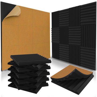 Picture of 12 Pack Self-Adhesive Acoustic Panels 1 X 12 X 12 Inches - Acoustic Foam - Studio Foam Wedges - High Density Panels - Soundproof Wedges - Charcoal