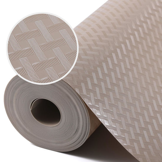 Picture of Beige Shelf Liners for Kitchen Cabinets Refrigerator Liners Waterproof & Oil-Proof Kitchen Cupboard Liner Drawer Mats EVA Material Non Adhesive Fridge Liner for Shelves 17.5 x 157.4 Inches