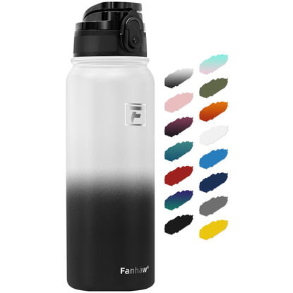 Picture of Fanhaw 20 Oz Insulated Stainless Steel Water Bottle with 1 Lid (Chug Lid) - For Kids, Women, Men | Leak & Sweat Proof with Anti-Dust Lid (White Black)