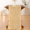 Picture of Socomi Champagne Table Runner Spring Easter Cheesecloth Table Runner 120 inch Cheese Cloth Runner 10FT Boho Rustic Gauze Table Runner for Wedding Party Baby Shower Birthday Decor