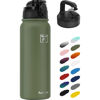 Picture of Fanhaw 20 Oz Insulated Stainless Steel Water Bottle with 2 Lids (Chug Lid& Carabiner Lid) - For Kids, Women, Men | Leak & Sweat Proof with Anti-Dust Lid (Olive Green)