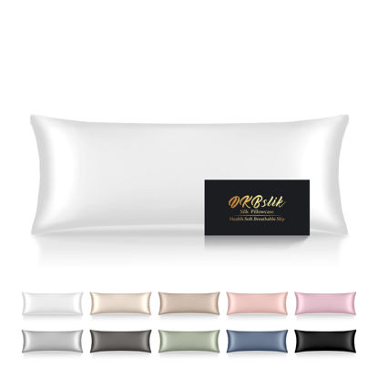Picture of Silk Body Pillow Cases, Mulberry Silk Body Pillow Cover with Zipper, Smooth, Anti Acne, Cooling Sleep Both Sides Natural Silk Satin 20x54 Body Pillowcase, Gifts for Women Men, White
