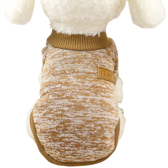 Picture of Jecikelon Dog Clothes Dogs Sweater Soft Puppies Clothing Winter Puppy Sweaters Warm Outfit for Dogs Small XXS XS Cat Apparel (Khaki, M)