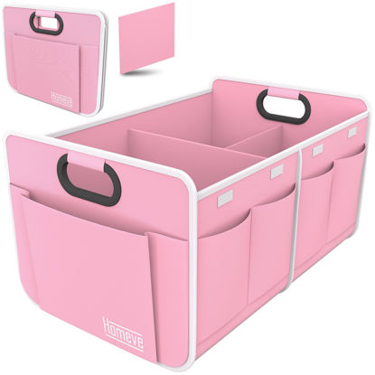 Picture of Homeve Car Trunk Organizer, Car Storage, Reinforced Handles, Collapsible Multi-Compartment Car Organizers (Pink, 2 Compart)