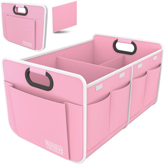 Picture of Homeve Car Trunk Organizer, Car Storage, Reinforced Handles, Collapsible Multi-Compartment Car Organizers (Pink, 2 Compart)