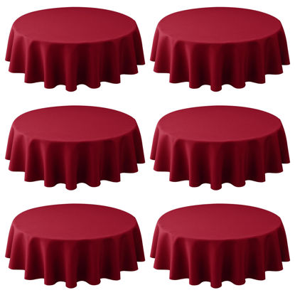 Picture of Biscaynebay 6 Pack Textured Fabric Round Christmas Tablecloths 60", Red Water Resistant Fabric Tablecloths for Dining, Kitchen, Wedding, Parties etc Machine Washable
