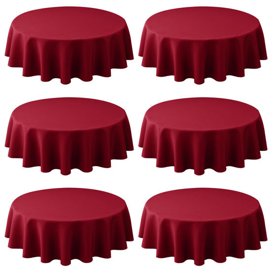 Picture of Biscaynebay 6 Pack Textured Fabric Round Christmas Tablecloths 60", Red Water Resistant Fabric Tablecloths for Dining, Kitchen, Wedding, Parties etc Machine Washable