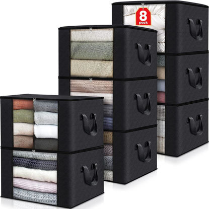 Picture of Fab totes 8 Pack Clothes Storage, Foldable Thick Fabric Blanket Storage Bags, Storage Containers for Organizing Bedroom, Closet, Clothing, Comforter, Organization and Storage with Handle,Black