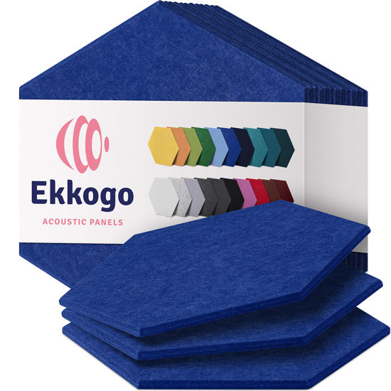 Picture of Ekkogo Acoustic Panels 12-Pack Soundproof Wall Panels 14"X12.1"X0.4" Sound Panels High Density Sound Dampening Panels - [Admiral Blue Hexagon]